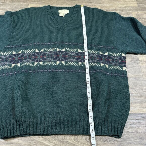 Eddie Bauer Sweater Mens XL Vintage Fair Isle Green V-Neck Wool USA Made - Picture 6 of 9